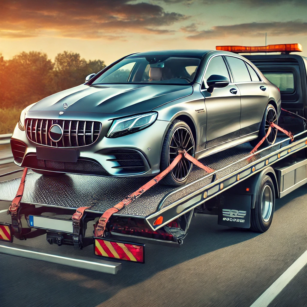 سيارة مرسيدس فاخرة على سطحة نقل